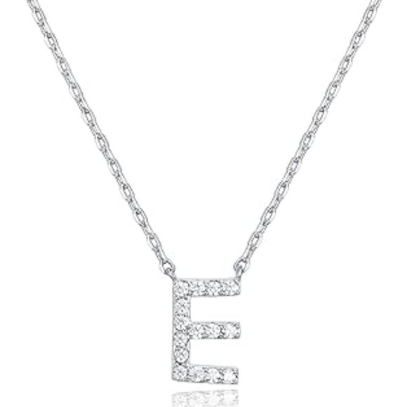 14K White Gold Initial Necklace Letter Dainty Diamond Gift Present A - O - Picture 5 of 16